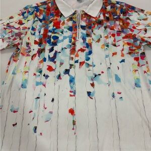 Men's XL White Multicolor Printed Polo Shirt, with 1/4 Zip